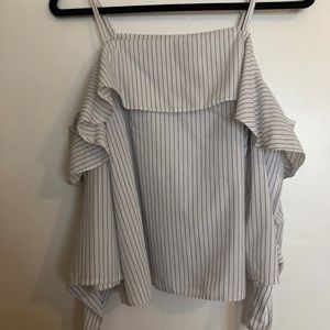 Topshop striped cut-out shoulder shirt